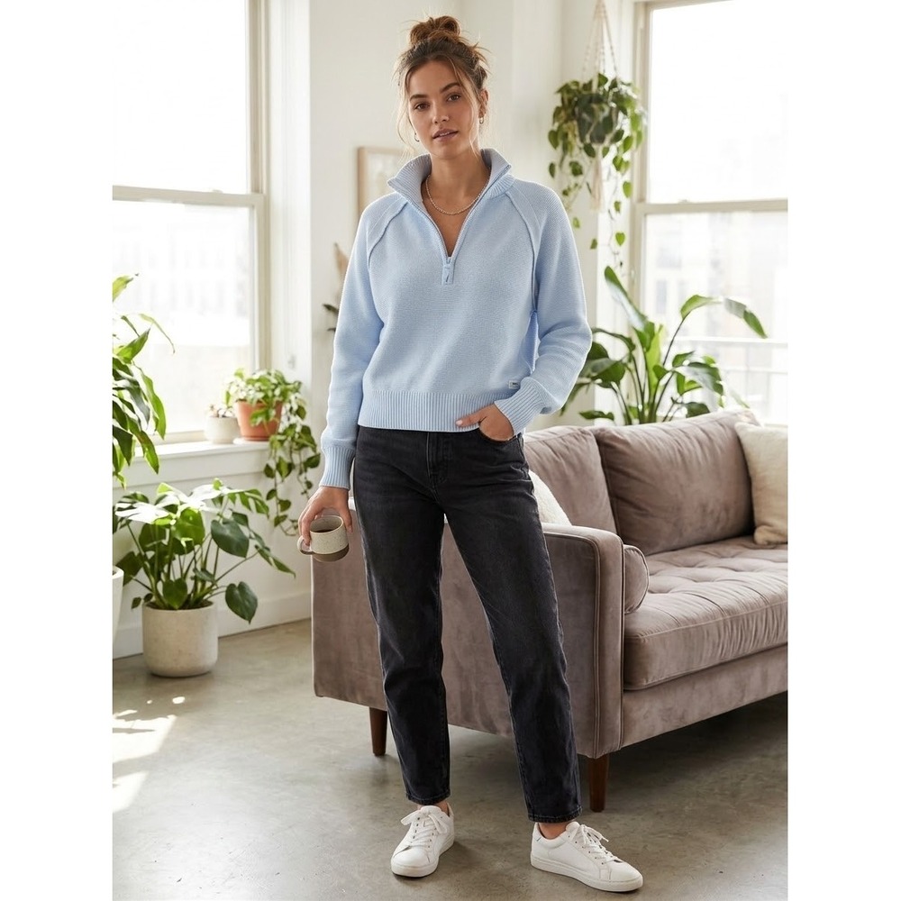 OFFLINE by Aerie Womens Light Blue Quarter Zip Textured Knit Sweater Small